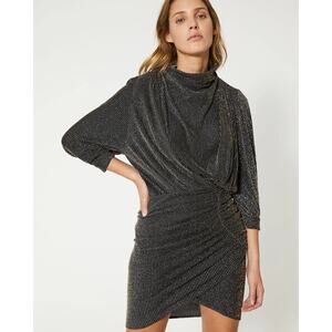 IRO Paris Shiny Ruched Absalon Black Sparkly Party Dress Size 38 FR